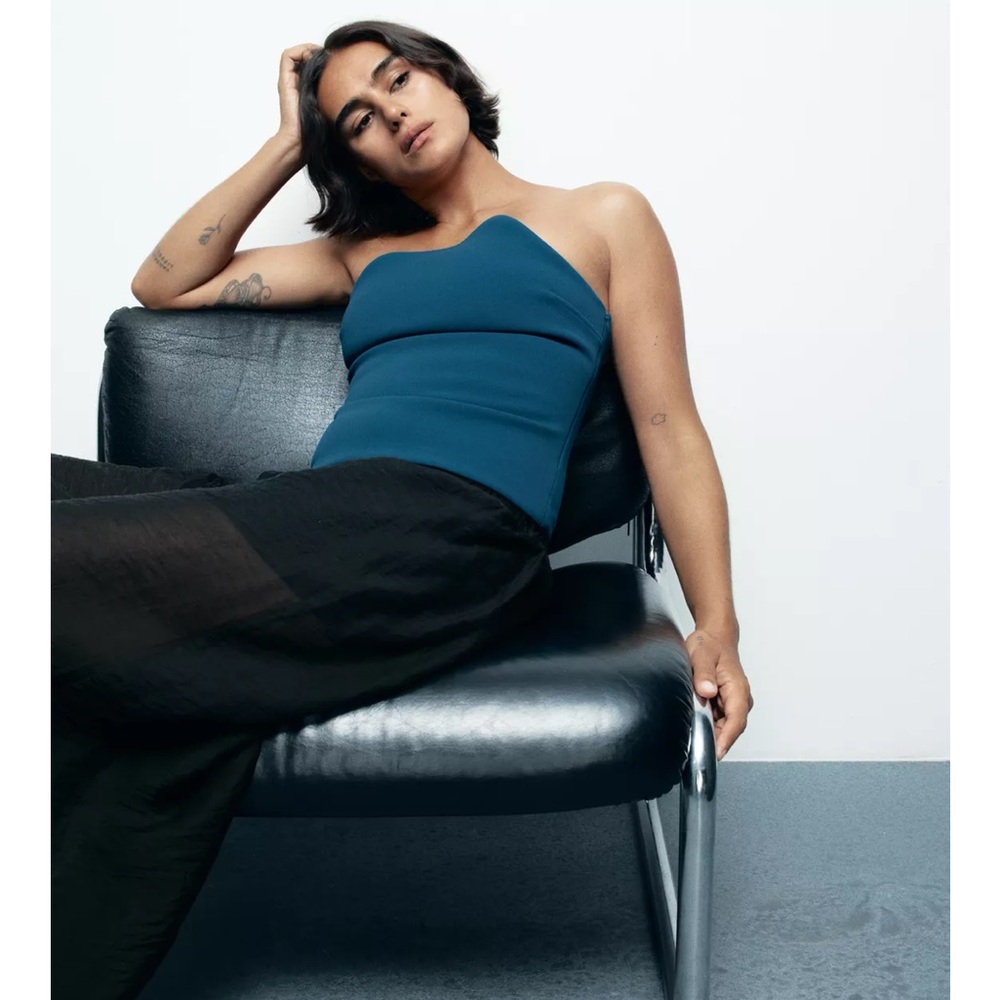Zara NWT teal blue arched strapless tube top - Picture 6 of 10